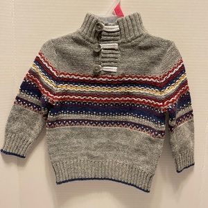 Toddler Boy’s Gray Fair Isle Stitched Mock Neck Pullover Sweater